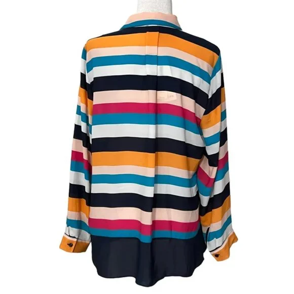 NWT Chico's Women's Top Button Down Shirt Colorful Stripes Long Sleeve Size 14 - Picture 2 of 7
